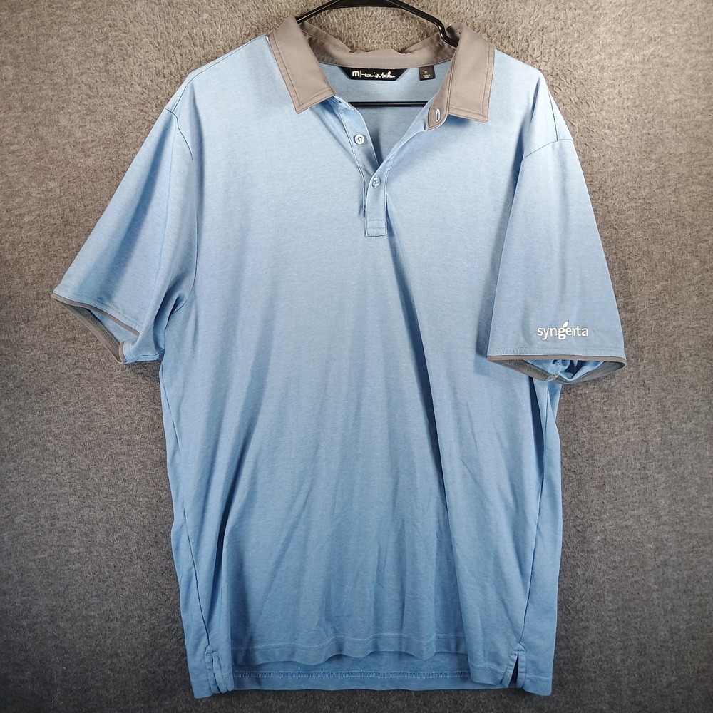 Travis Mathew Golf Polo Mens XL Baby Blue Short Sleeve Logo Performance